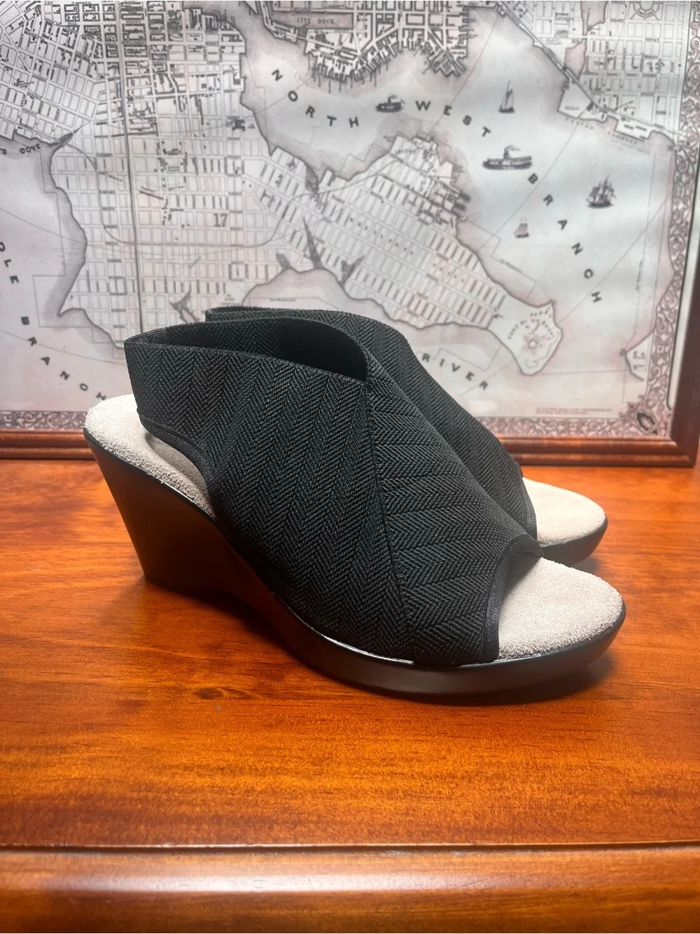 Charleston Shoe Company Black Wedge Sandals Size 7